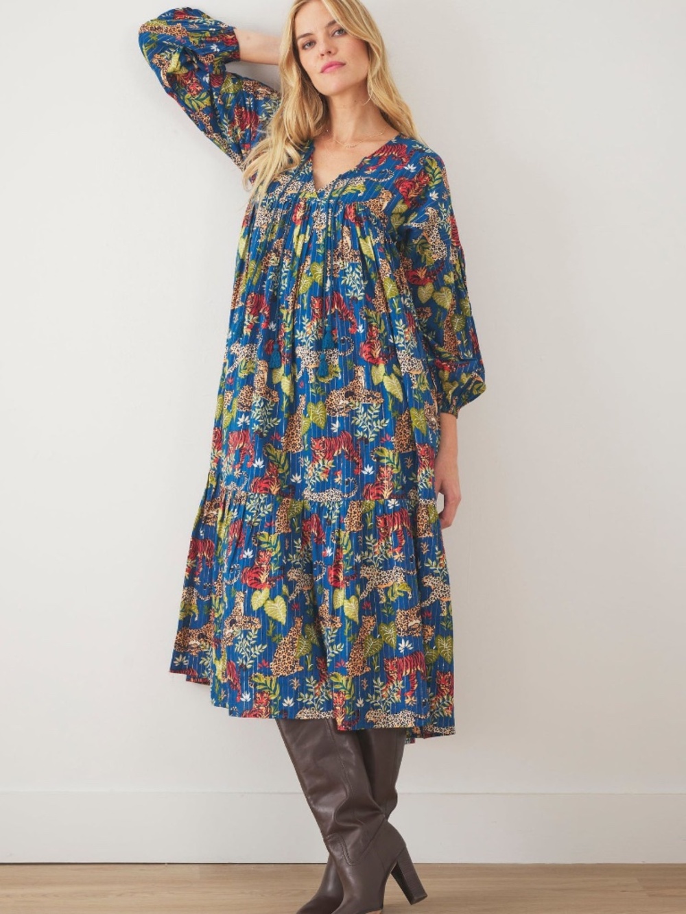 Printfresh Day Tripper Dress Large Midnight Swim Feline Fatale Long Sleeve NWT